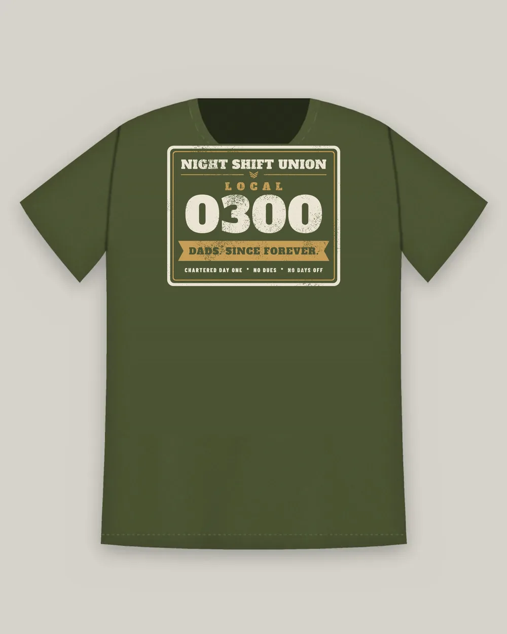 Night Shift Union Local 0300 Tee, Military Green, view 3