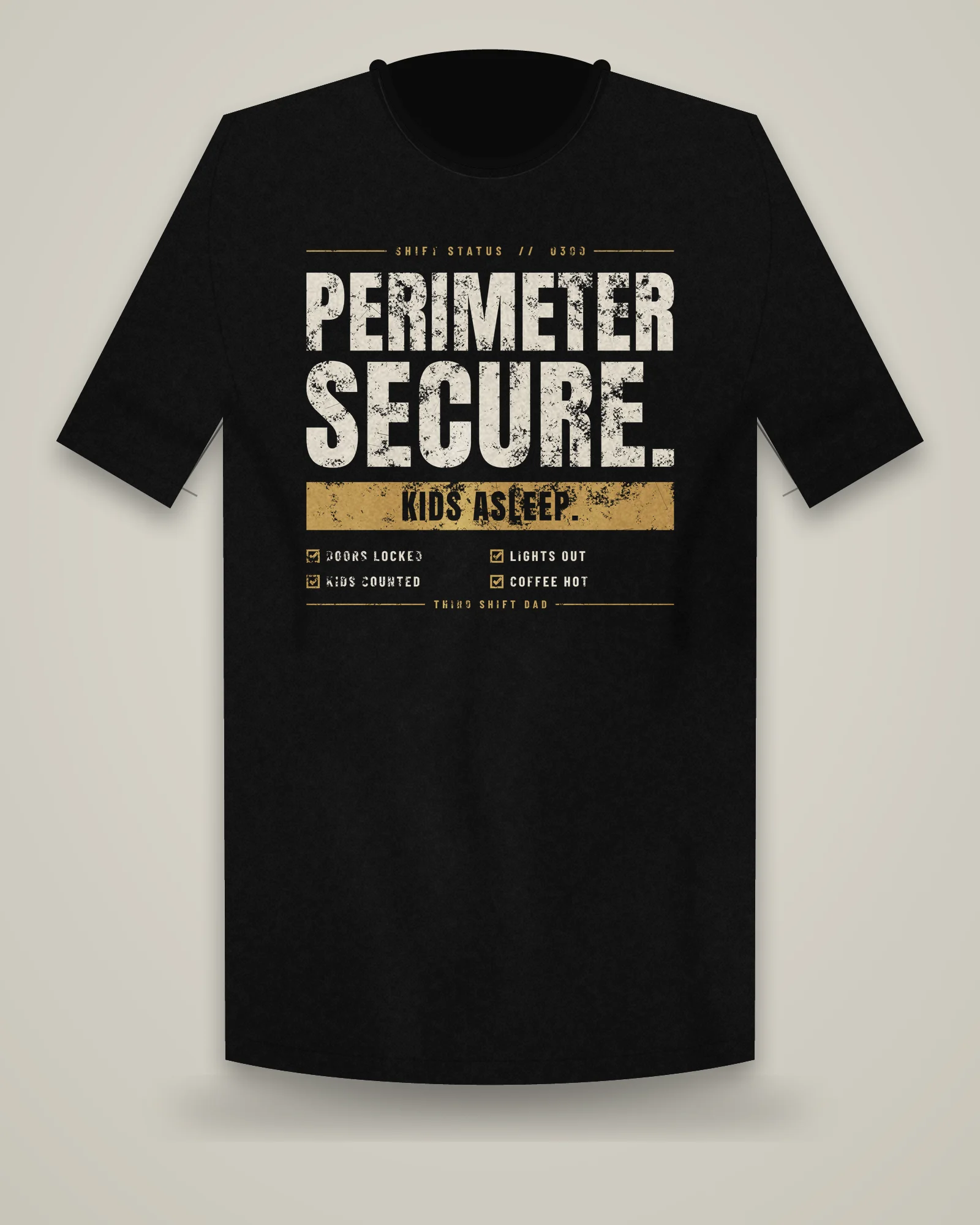 Perimeter Secure. Kids Asleep. Tee, Black, view 3