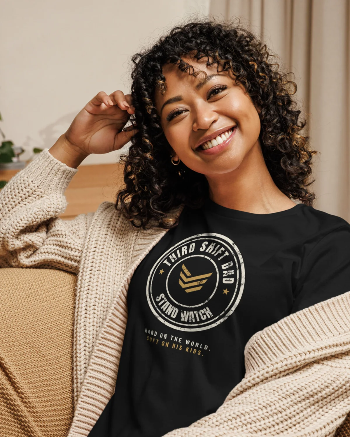 Third Shift Dad Badge Tee, Women's, Black, view 2